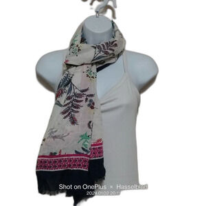 Talbots NWT Floral Botanical Fringe Hem Multifunctional Rectangle Scarf Wrap